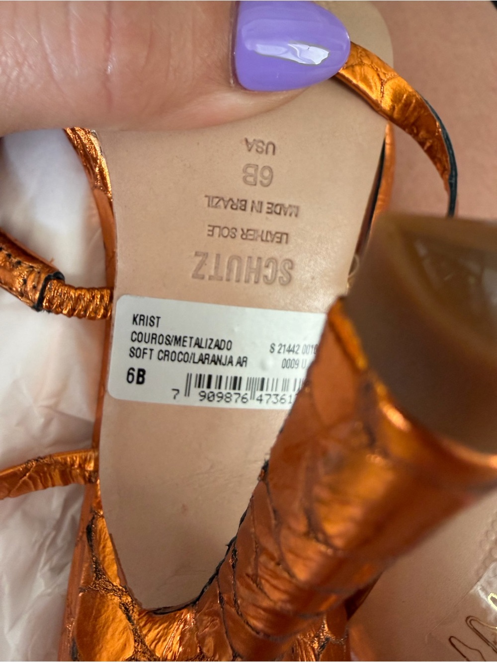 SCHUTZ Metallic Orange Strappy Square-Toe Sandals - Picture 6 of 7